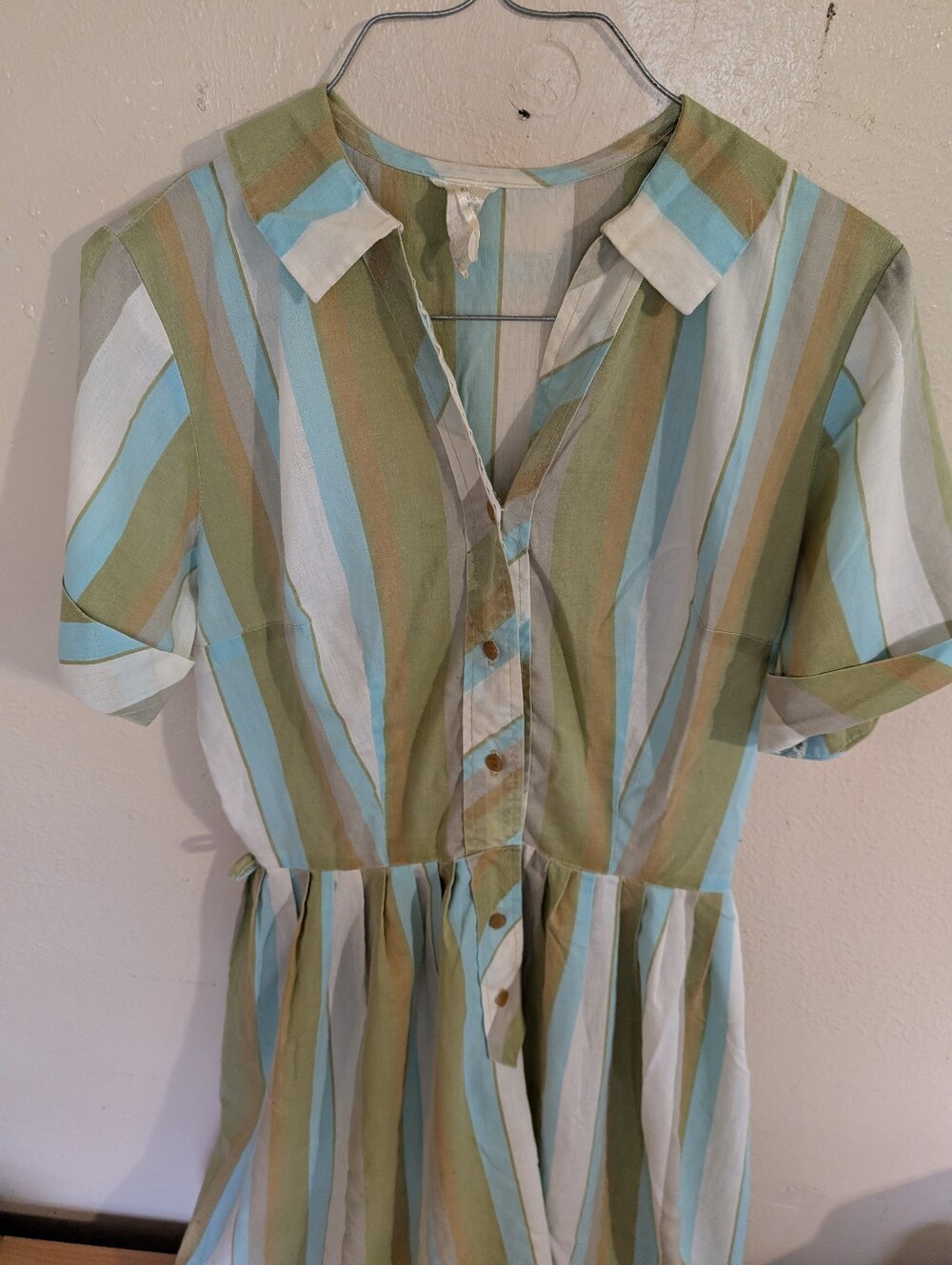 MCM Vertical Striped Fit & Flare Spring Summer Vintage Dress W Button Details